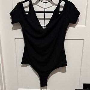Women's Black Cold-Shoulder Bodysuit